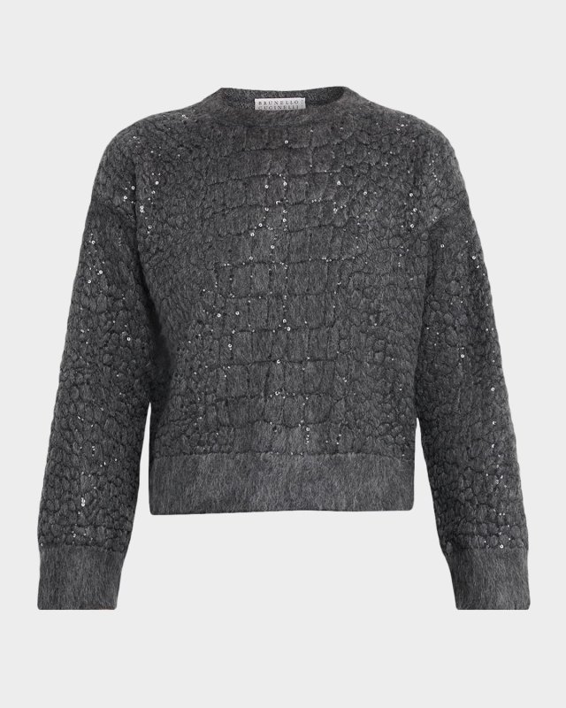 Paillette Mohair-Cashmere Croc-Jacquard Knit Sweater